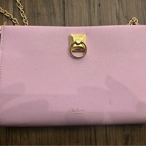 Mulberry Pink Leather Crossbody / Clutch with Gold Chain (card slots inside)